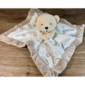 Carters Bear Circles Dots Aqua Turquoise Tan Minky Baby Security Blanket Lovey